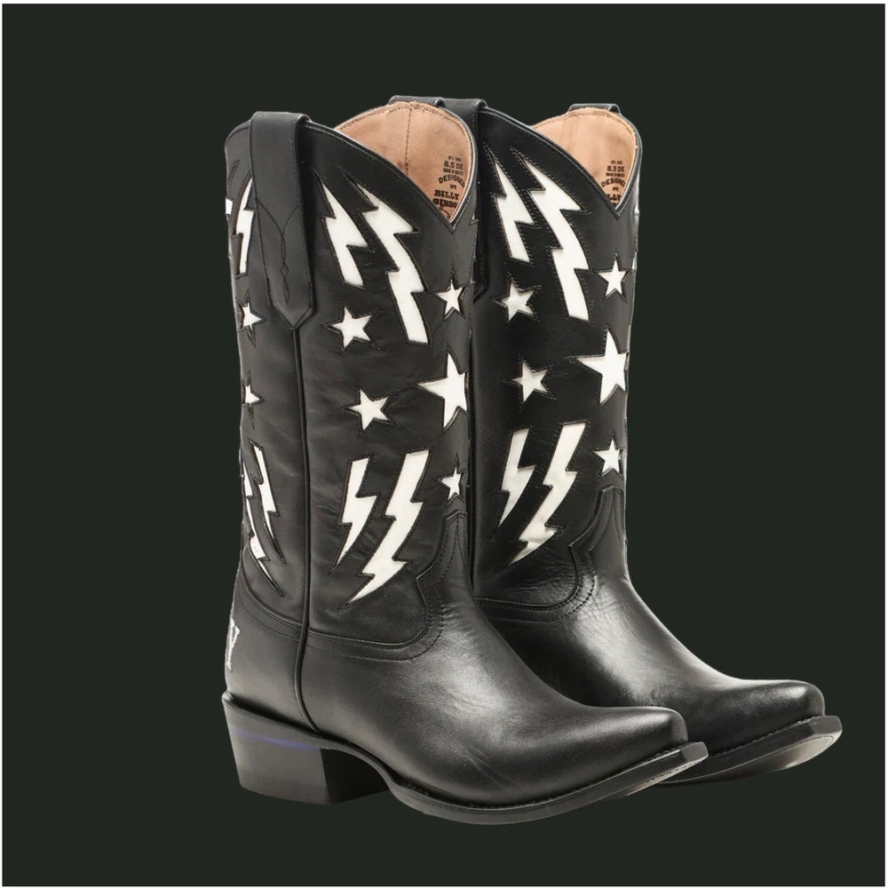 New Alvies Cowgirl Boots The BFG II 8 B Western Lightning Star Festival Black